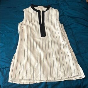 Etcetera White and Black Sleeveless Tunic with Mandarin Collar